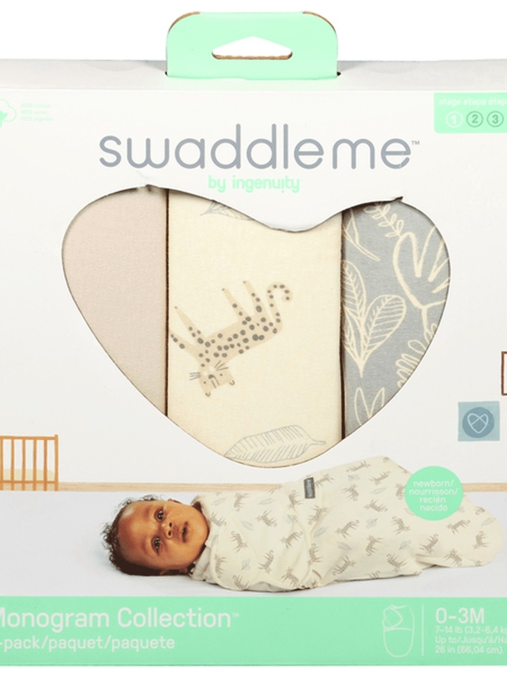 SwaddleMe Monogram Collection Neutral Beige Cream Gray 3-Pack Swaddles